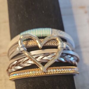 Gold and Silver Interwoven Heart Bracelets